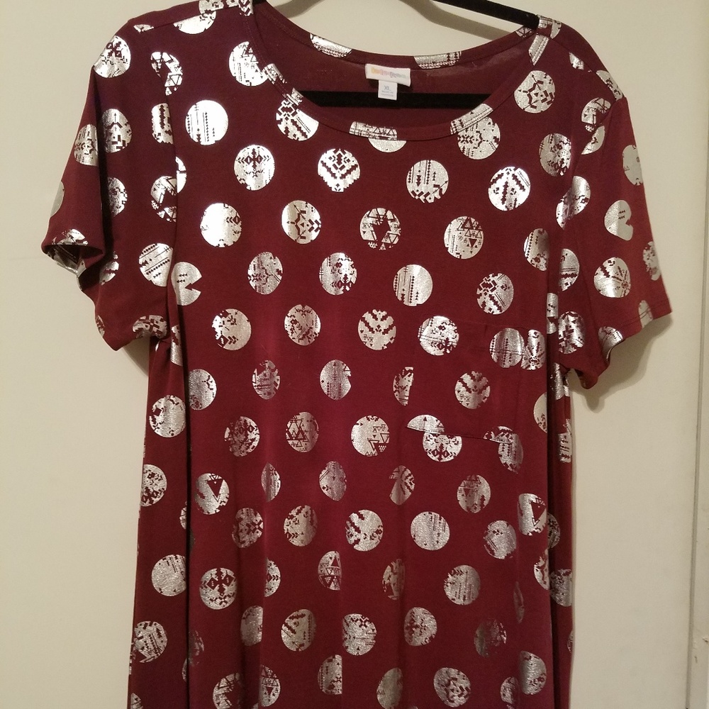 LuLaRoe ELEGANT Carly - XL/1X - Burgundy & silver